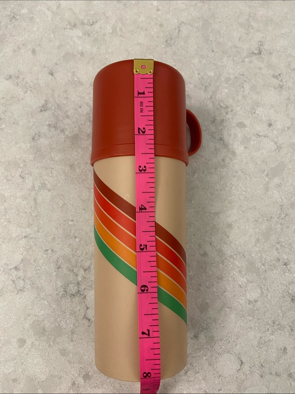 Retro Stripe Beige Thermos with Red Lid. Holds 12 fl. oz. - Picture 5 of 7